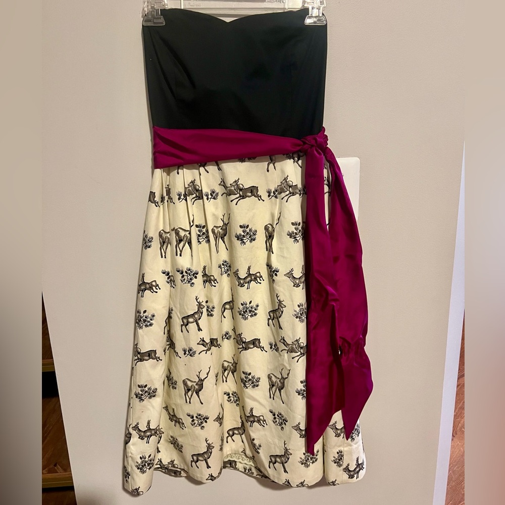 Child Size 10 Formal Hunt Club Toile T-Length Strapless Gown